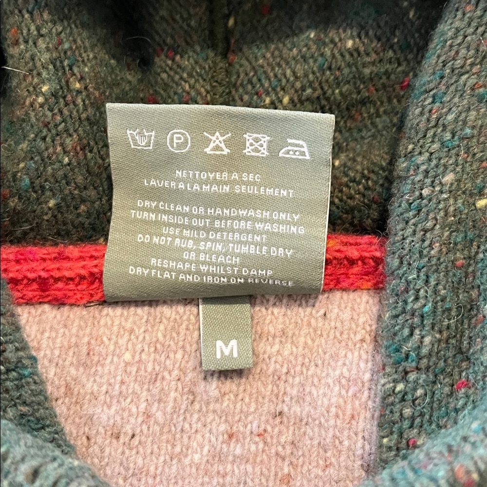 Aran Woolen Mills Green Speckled Cable Knit Lambswool Hooded Pullover Sweater M - Picture 9 of 11
